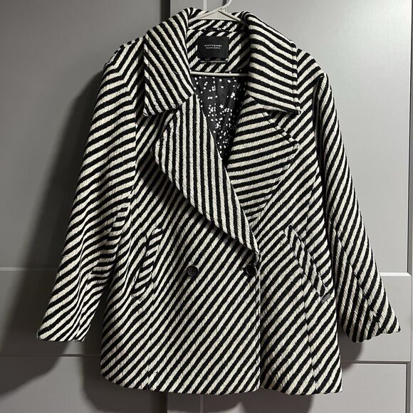 Scotch & Soda Women Stripe Wool Blend Peacoat 1 (Large) - Picture 1 of 9